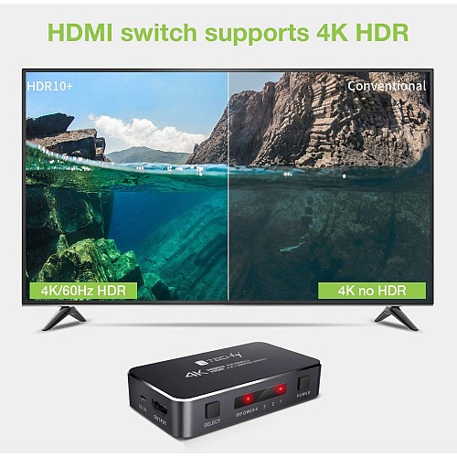 TECHLY IDATA HDMI2-4K3160B HDMI 2.0b Διακόπτης 3 in 1out 4K HDR HDCP2.2 με τηλεχειριστήριο