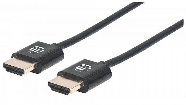 Εξαιρετικά λεπτό καλώδιο υψηλής ταχύτητας υψηλής ταχύτητας HDMI με Ethernet HEC, ARC, 3D, 4K60Hz, HDMI αρσενικό σε αρσενικό, θωρακισμένο, μαύρο, 1 m  manhattan 394352